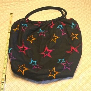 Small Black Tote with assorted neon star decorations. Ripstop black fabric